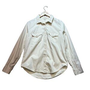 Aerie Womens Long Sleeve Blouse Medium Cream Pearl Snap Shirt Casual Western